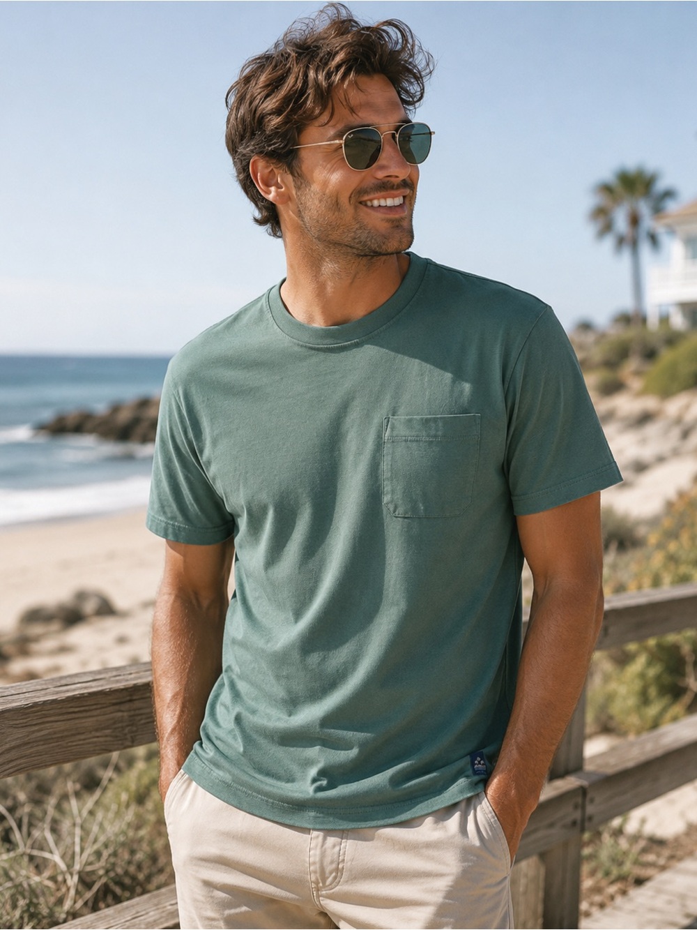 Coastline Collective T-shirt Men’s Size L Sage Green Pocket Tee 100% Cotton